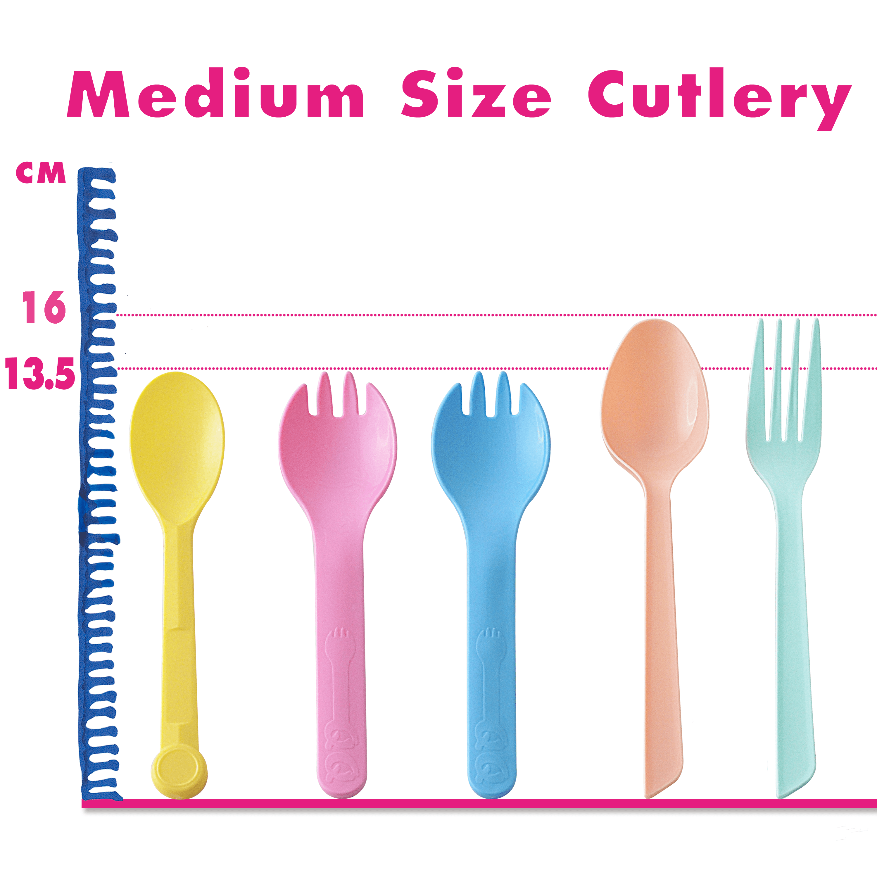 อุปกรณ์ทานอาหารพลาสติกขนาดกลาง 13.5-16 ซม.